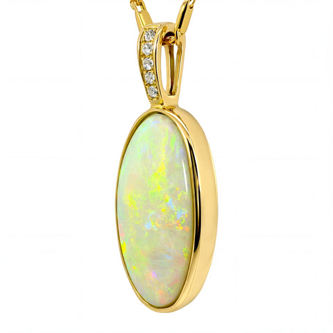 Light Opal Pendant In 14k Yellow Gold - Multicolour