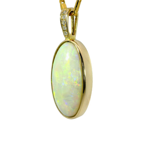 Light Opal Pendant in 14K Yellow Gold - Multicolour