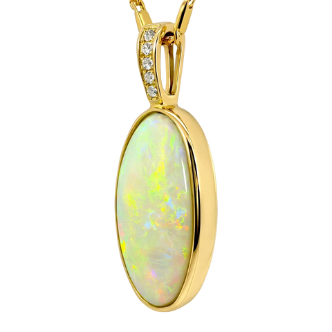 Light Opal Pendant In 14k Yellow Gold - Multicolour - Australian Opal Cutters and Pearl Divers