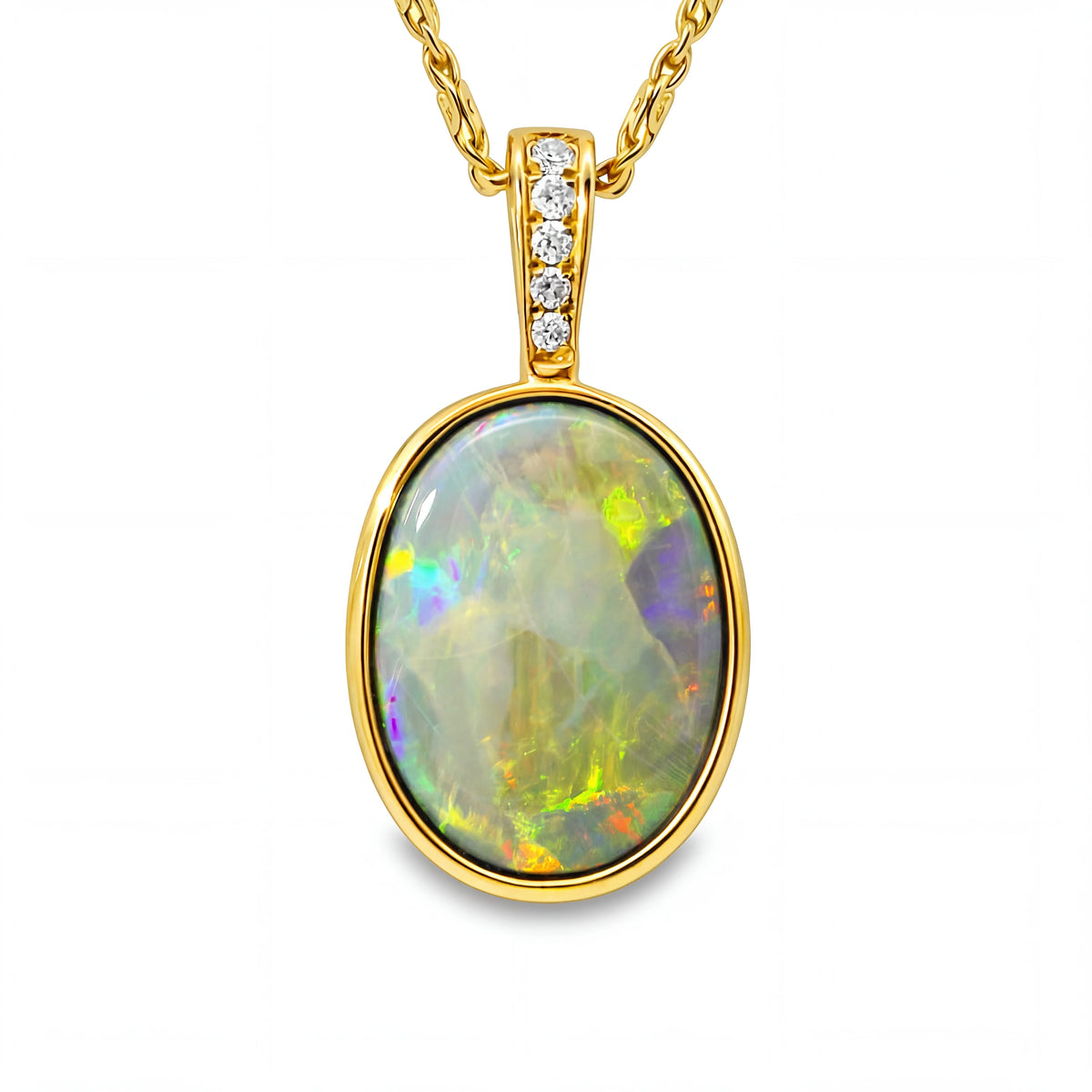 Dark Opal Pendant In 14k Yellow Gold - Multicolour
