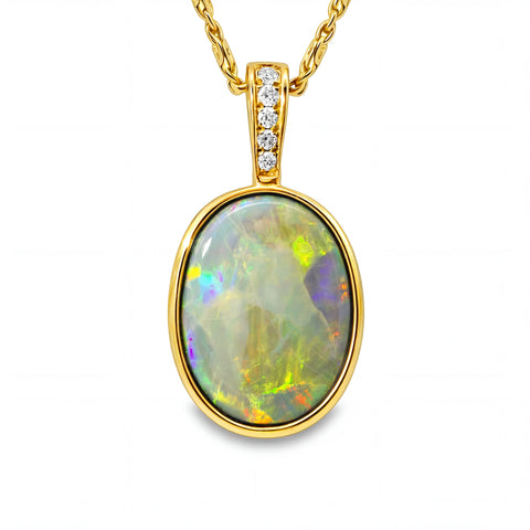 Dark Opal Pendant In 14k Yellow Gold - Multicolour