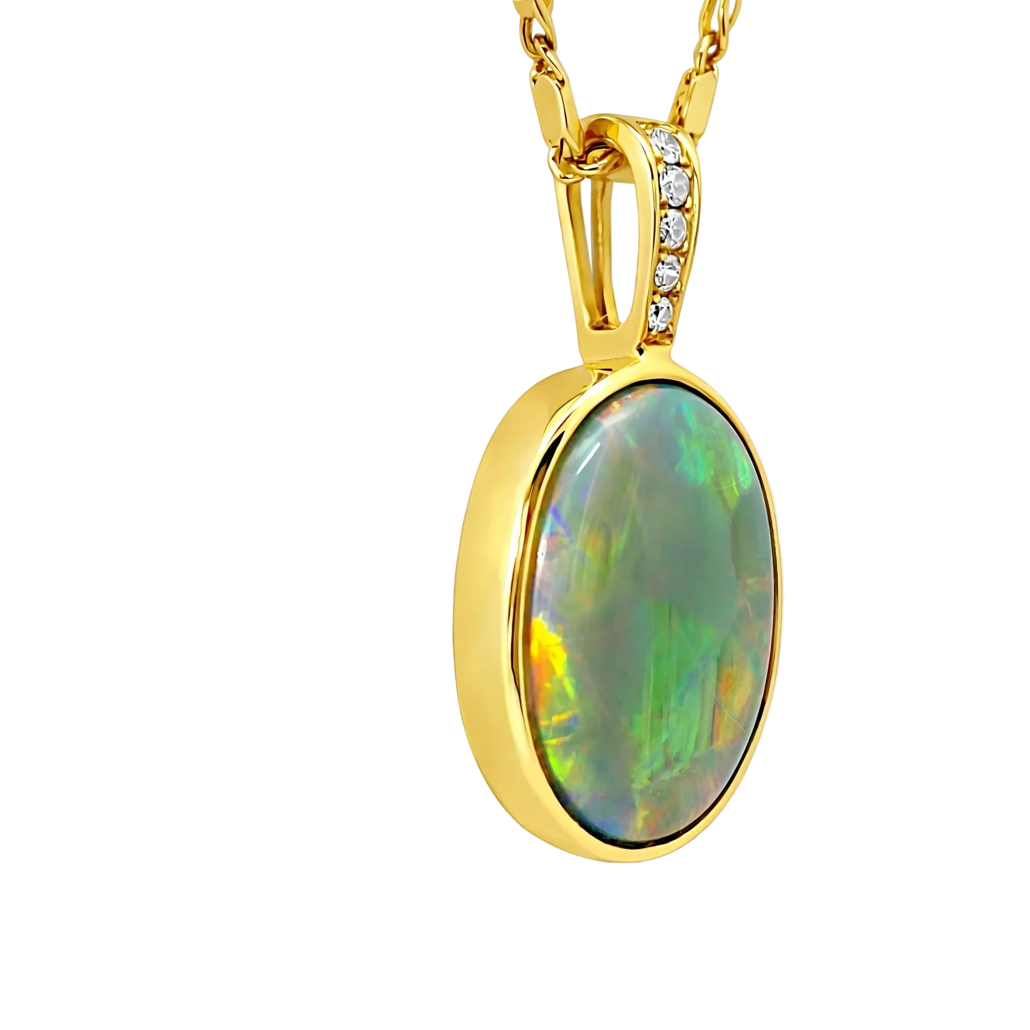 Dark Opal Pendant In 14k Yellow Gold - Multicolour - Australian Opal Cutters and Pearl Divers