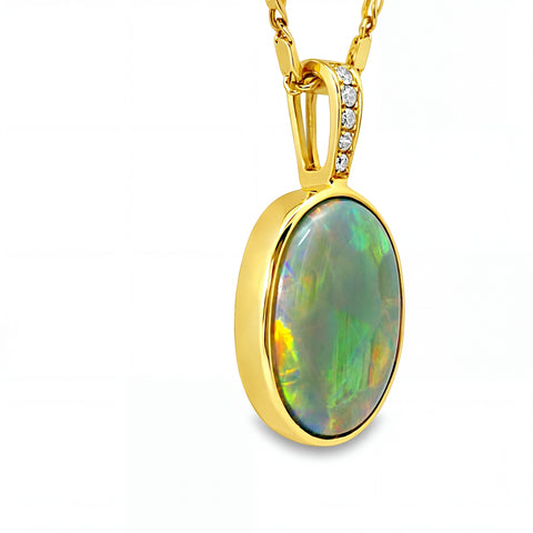 Dark Opal Pendant In 14k Yellow Gold - Multicolour
