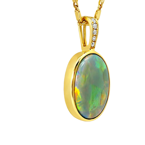 Dark Opal Pendant In 14k Yellow Gold - Multicolour - Australian Opal Cutters and Pearl Divers