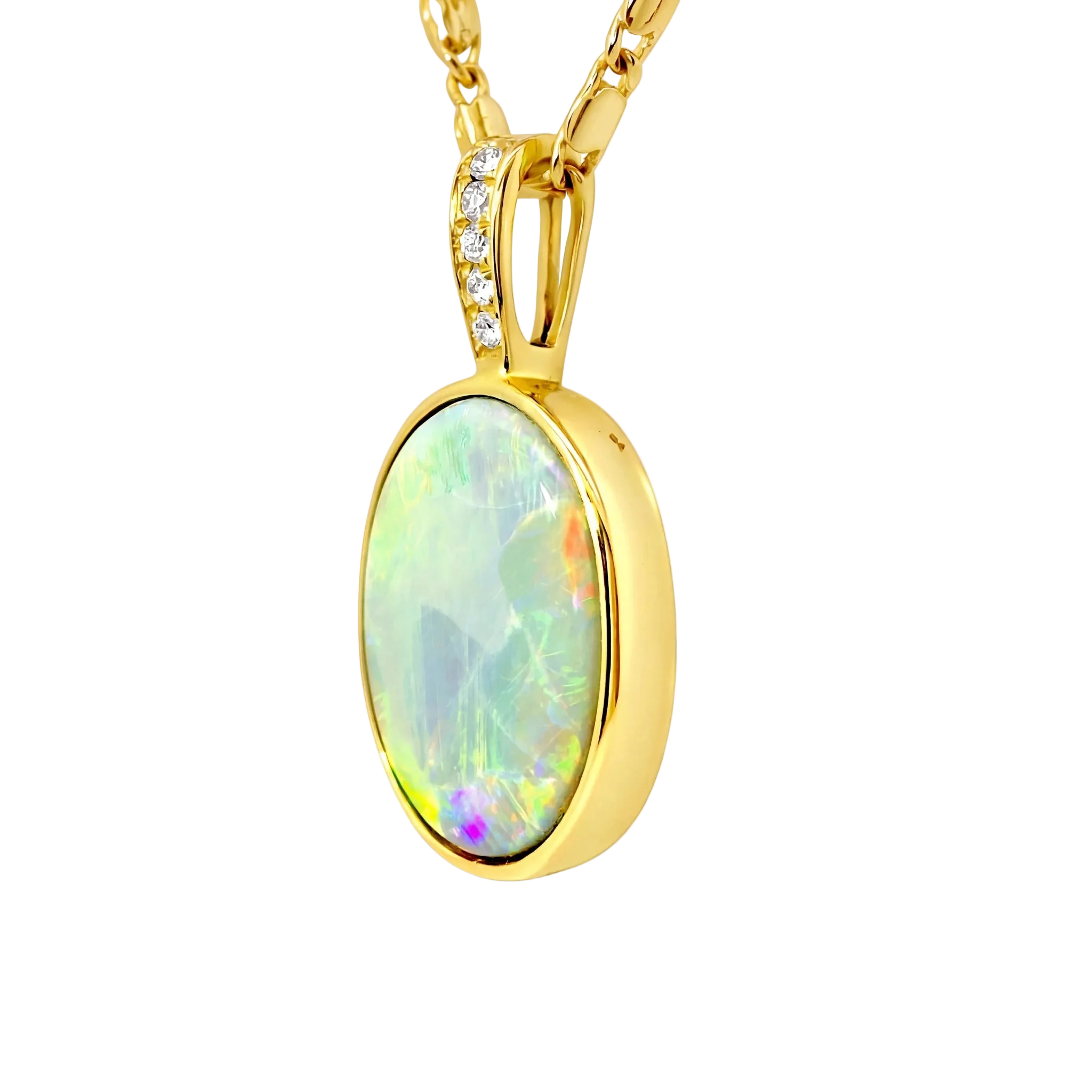 Dark Opal Pendant In 14k Yellow Gold - Multicolour - Australian Opal Cutters and Pearl Divers