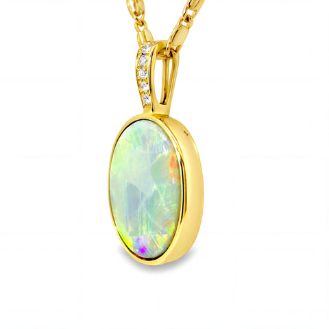 Dark Opal Pendant In 14k Yellow Gold - Multicolour