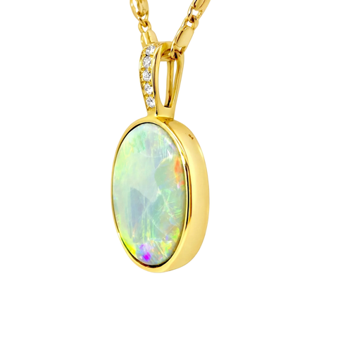 Dark Opal Pendant In 14k Yellow Gold - Multicolour - Australian Opal Cutters and Pearl Divers