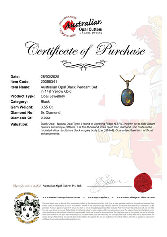 Black Opal Pendant in 14K Yellow Gold - Multicolour