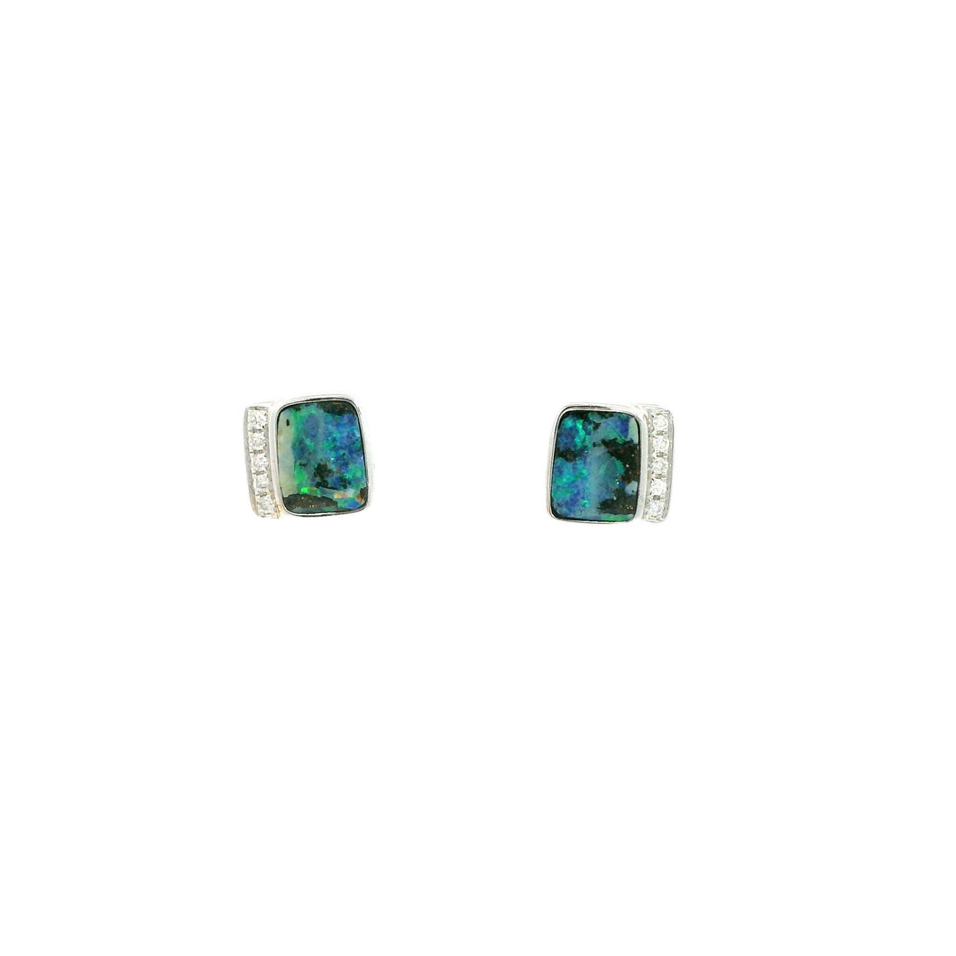 Australian Boulder Opal Earrings Set in 14K White Gold