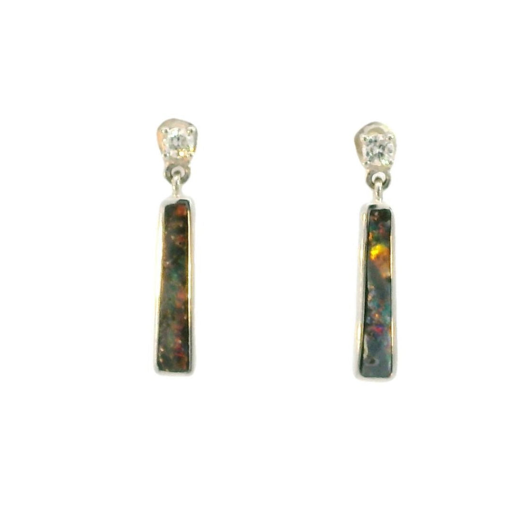 Australian Boulder Opal Earrings Set in 14K White Gold