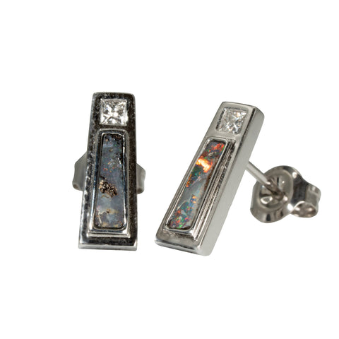 Boulder Opal Earrings in 14K White Gold - Multicolour