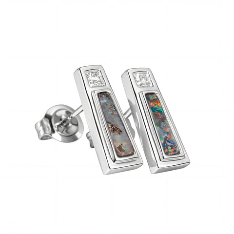 Boulder Opal Earrings in 14K White Gold - Multicolour