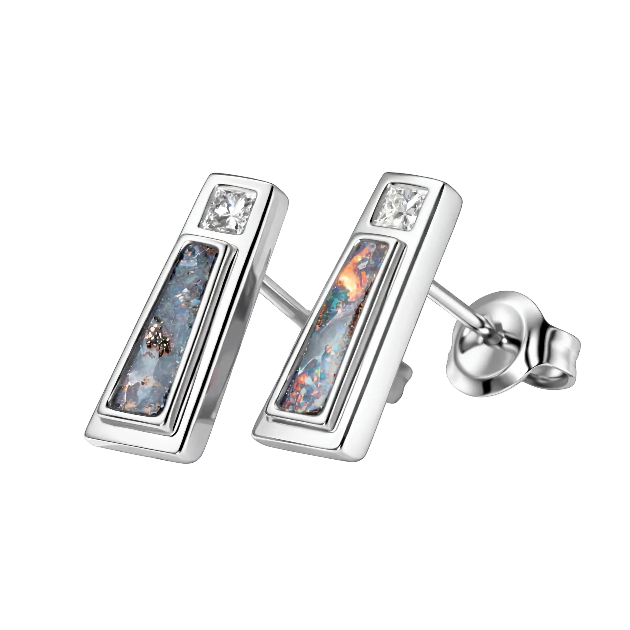 Boulder Opal Earrings in 14K White Gold - Multicolour - Australian Opal Cutters and Pearl Divers