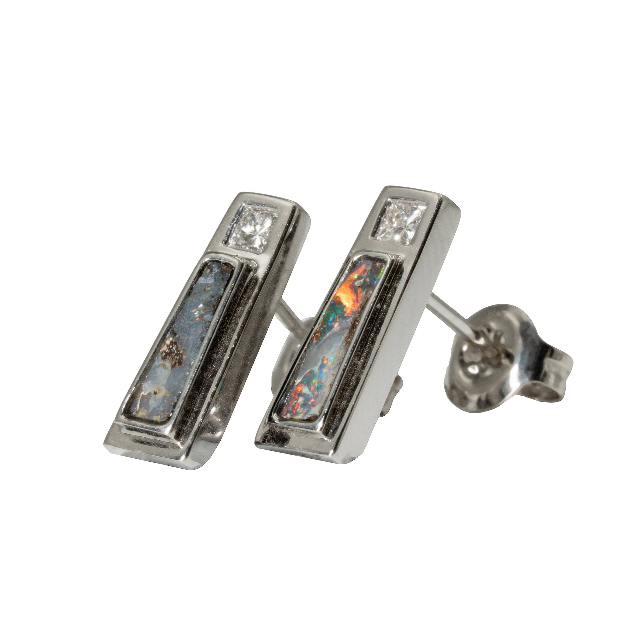Boulder Opal Earrings in 14K White Gold - Multicolour