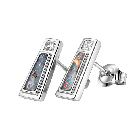 Boulder Opal Earrings in 14K White Gold - Multicolour - Australian Opal Cutters and Pearl Divers