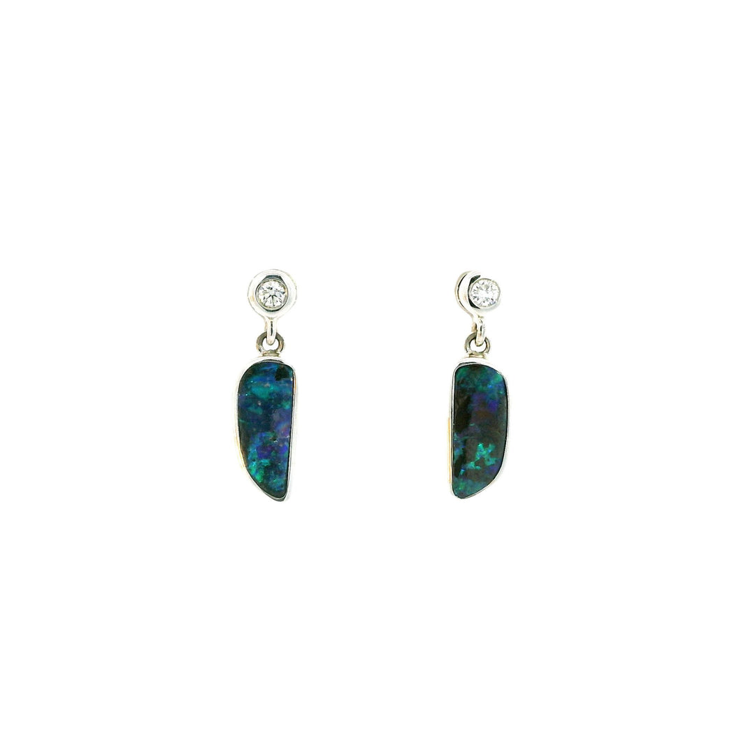 Australian Boulder Opal Earrings Set in 14K White Gold