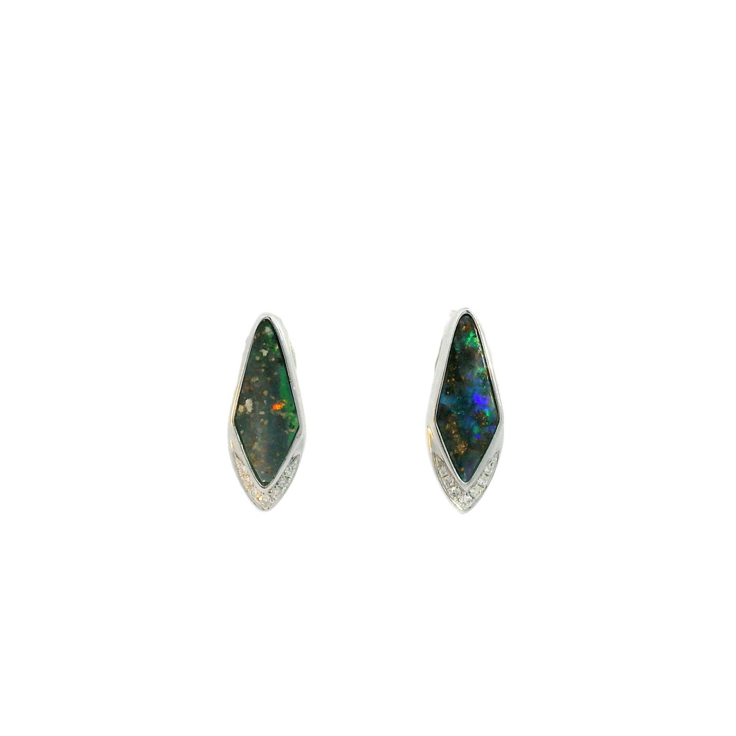 Australian Boulder Opal Earrings Set in 14K White Gold