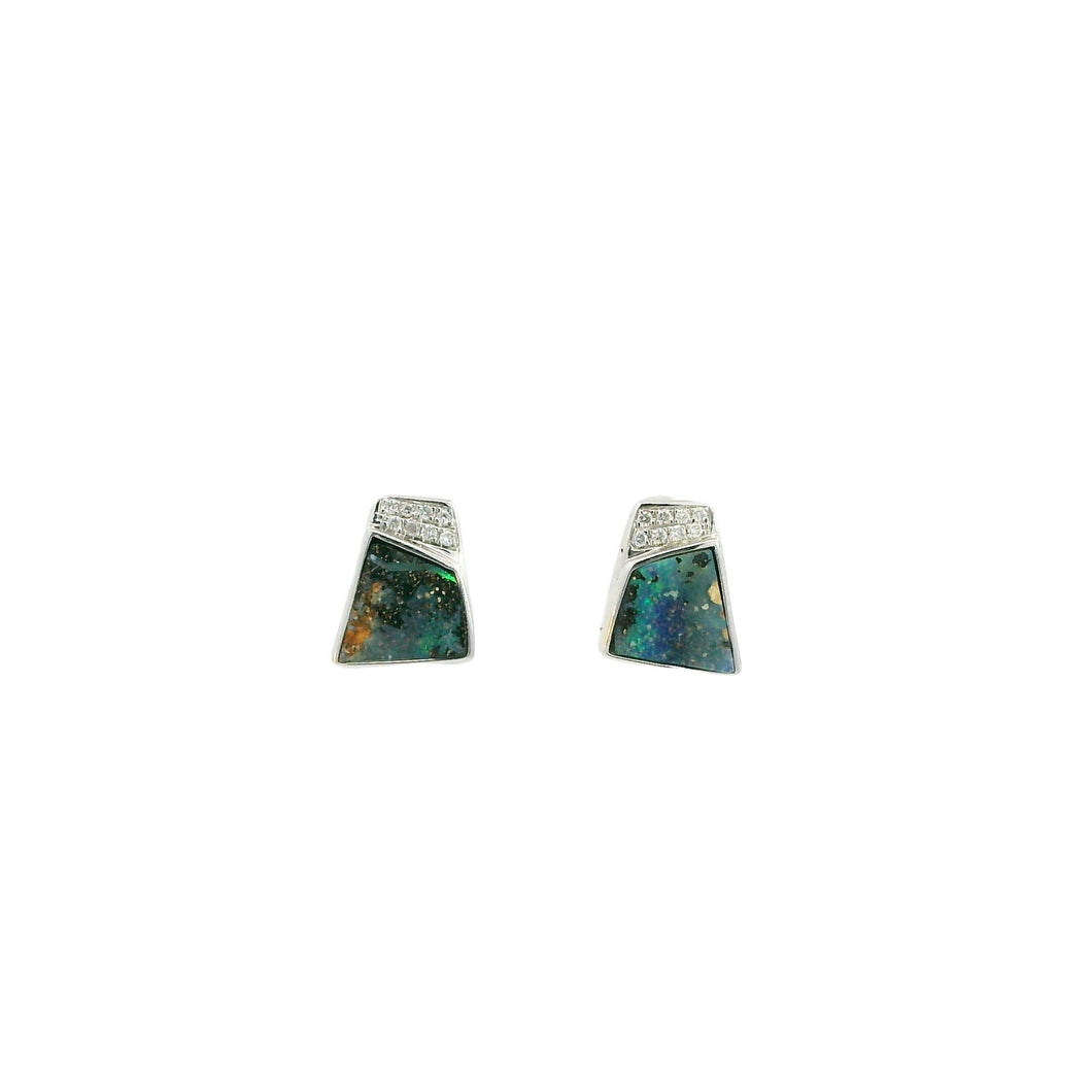 Australian Boulder Opal Earrings Set in 14K White Gold