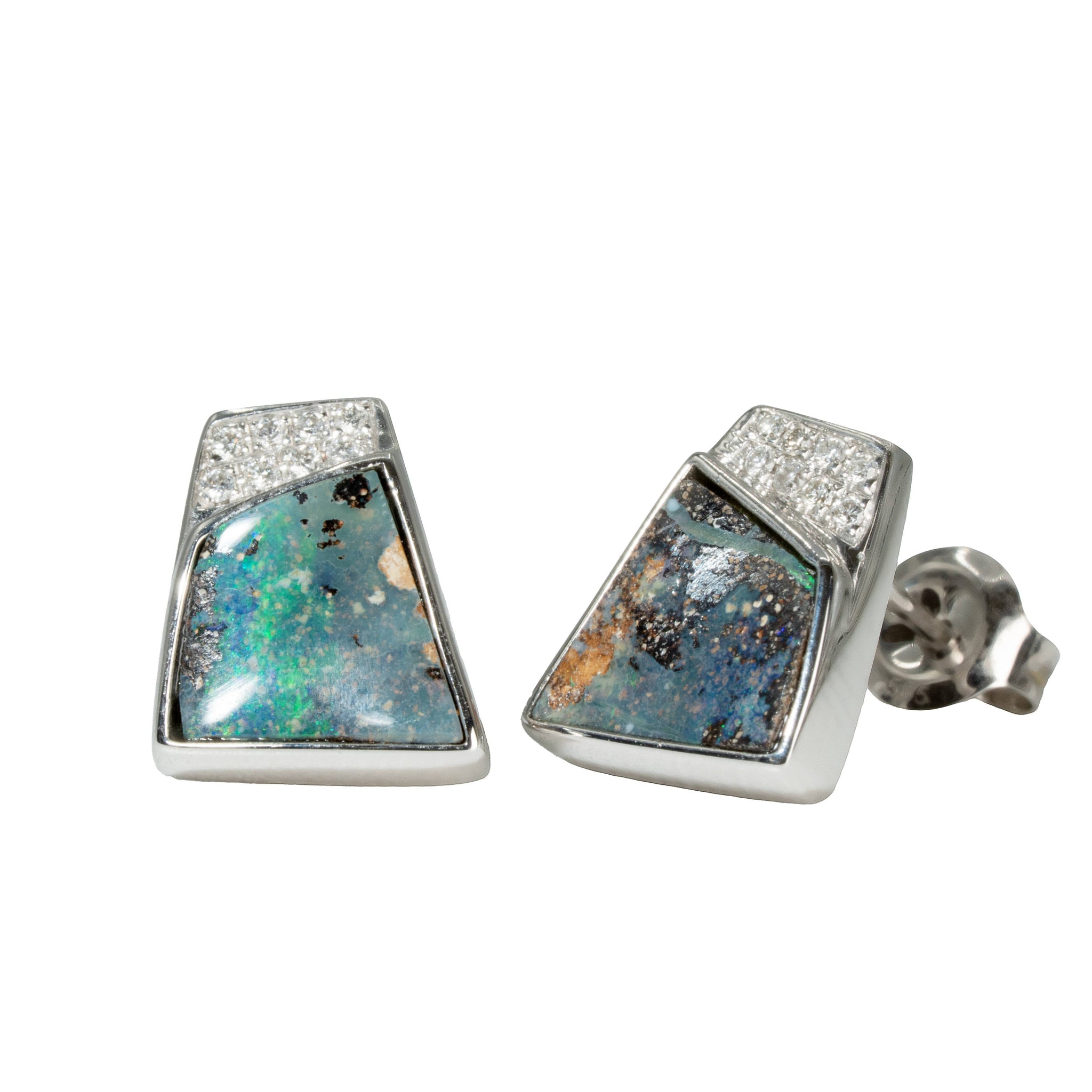 Boulder Opal Earrings in 14K White Gold - Multicolour
