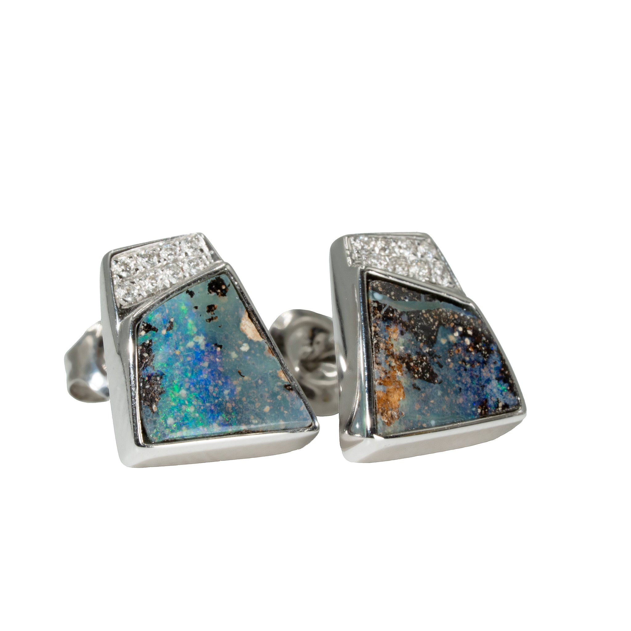 Boulder Opal Earrings in 14K White Gold - Multicolour