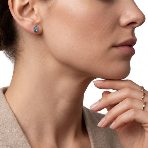 Boulder Opal Earrings in 14K Yellow Gold - Green-Blue
