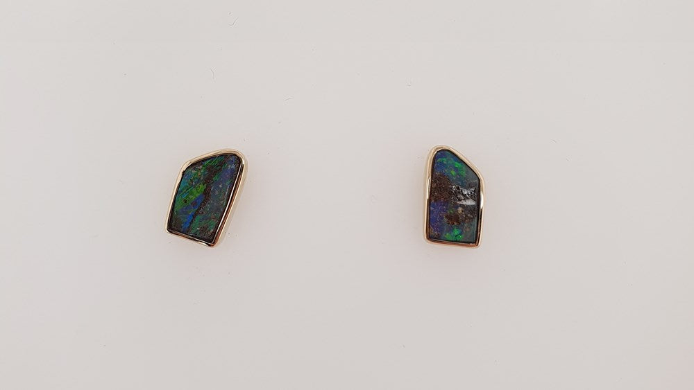 Australian Opal Boulder Earrings set in 14K Yellow Gold