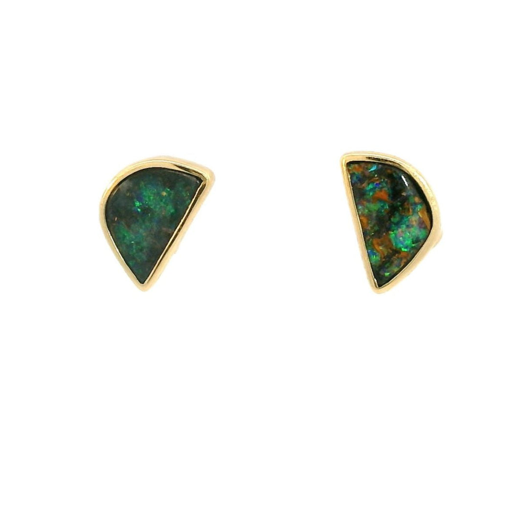 Australian Boulder Opal Earrings Set in 14K Yellow Gold