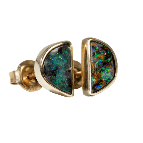 Boulder Opal Earrings in 14K Yellow Gold - Green-Blue