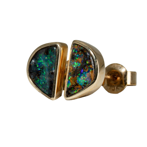 Boulder Opal Earrings in 14K Yellow Gold - Green-Blue