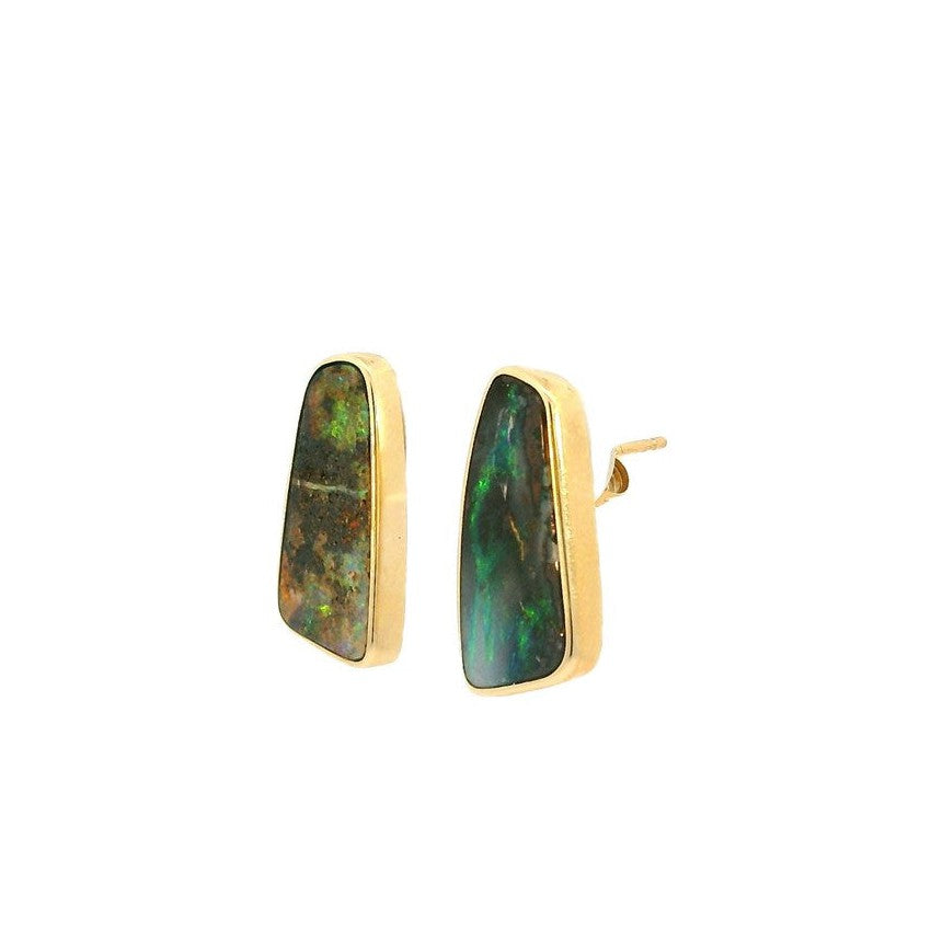 Australian Opal Boulder Earrings set in 14K Yellow Gold