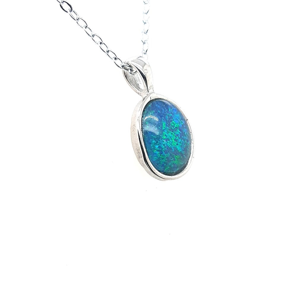 Australian Opal Triplet 11 x 9 mm Pendant Set in Stainless Steel