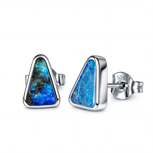 Boulder Opal Earrings in 925 Sterling Silver - Green-Blue