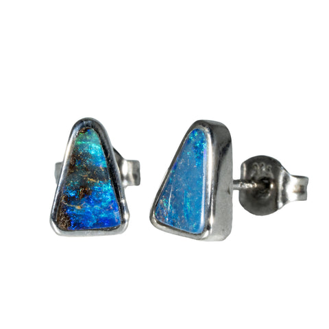 Boulder Opal Earrings in 925 Sterling Silver - Green-Blue