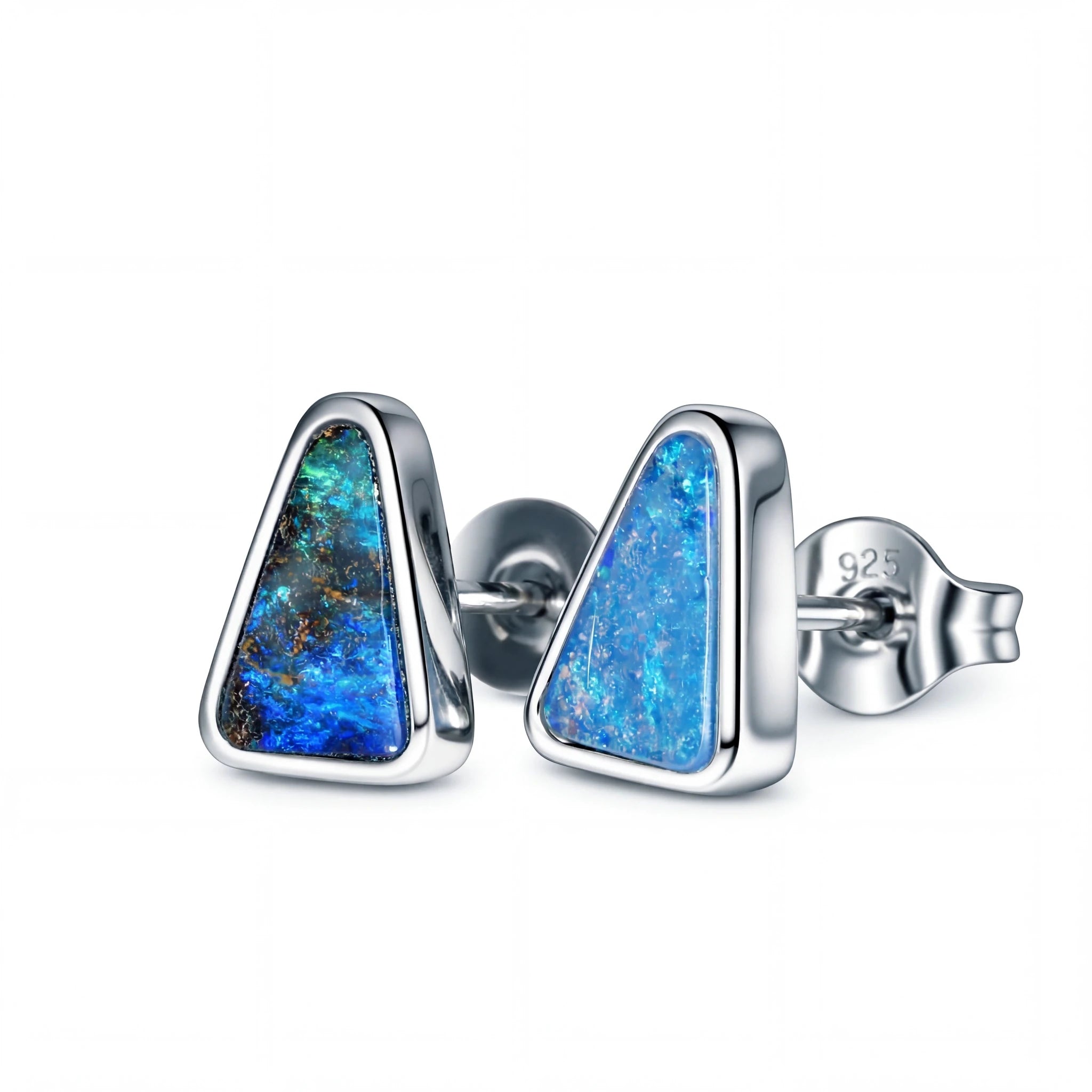 Boulder Opal Earrings in 925 Sterling Silver - Green-Blue - Australian Opal Cutters and Pearl Divers