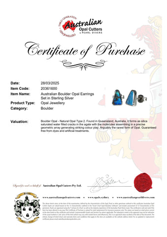 Boulder Opal Earrings in 925 Sterling Silver - Green-Blue