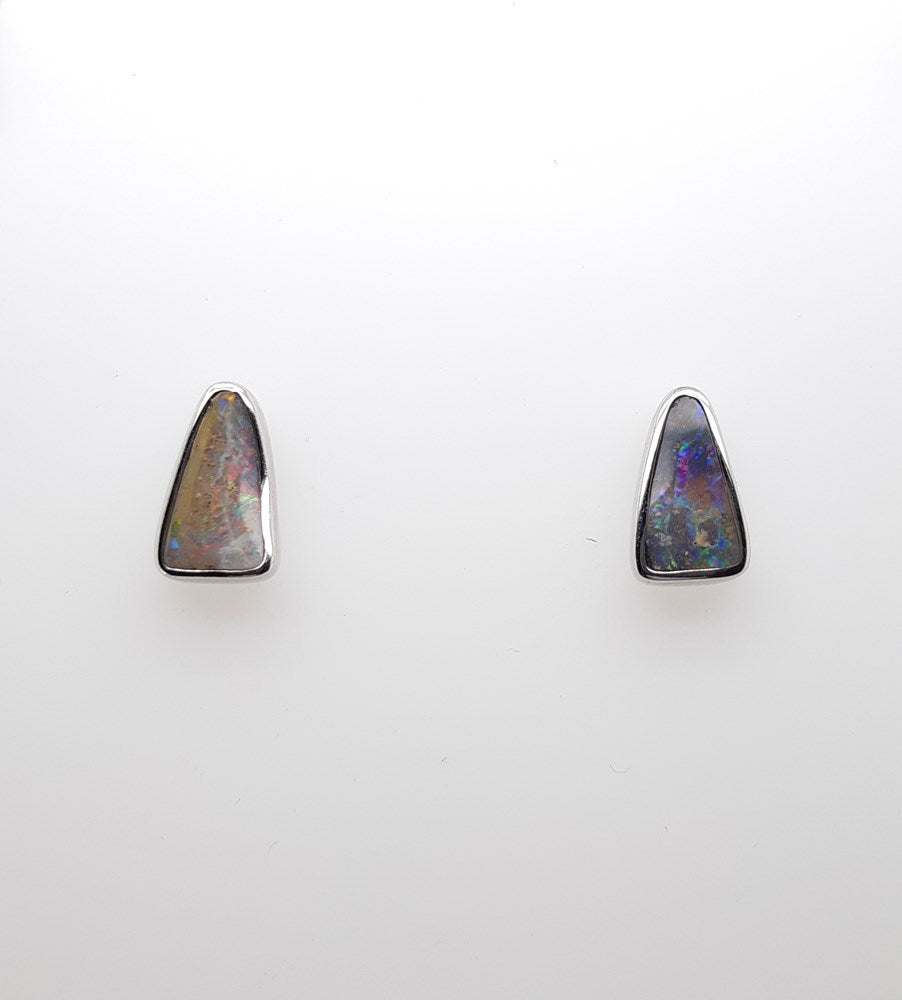 Australian Natural Boulder Opal Earrings Set in 925 Sterling Silver