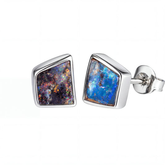 Boulder Opal Earrings in 925 Sterling Silver - Multicolour