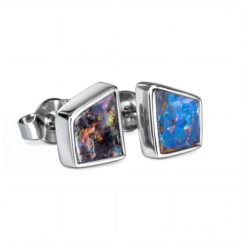 Boulder Opal Earrings in 925 Sterling Silver - Multicolour
