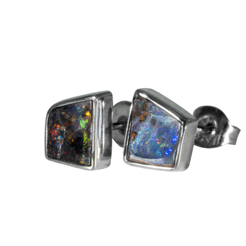 Boulder Opal Earrings in 925 Sterling Silver - Multicolour