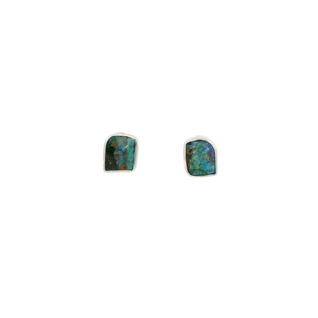 Australian Opal Boulder Earrings set in 14K White Gold