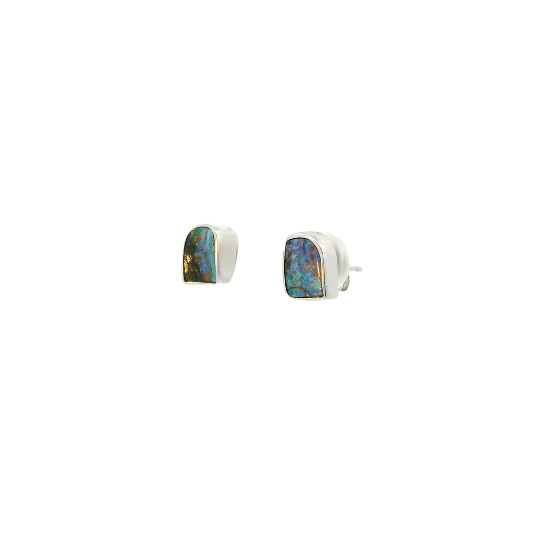 Australian Boulder Opal Earrings Set in 14K White Gold