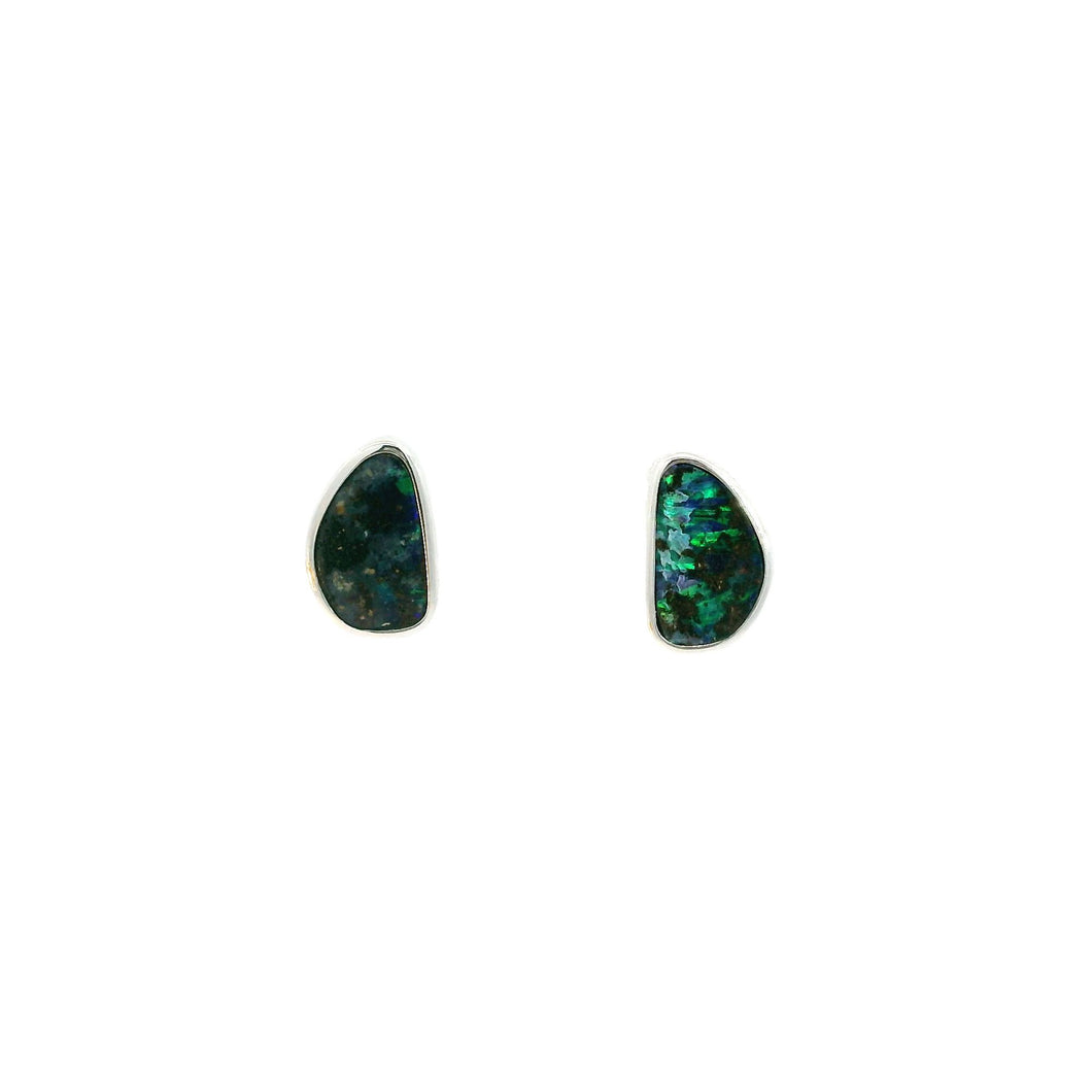 Australian Opal Boulder Earrings set in 14K White Gold