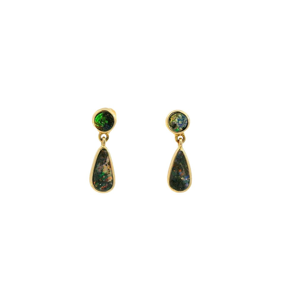 Australian Opal Boulder Earrings set in 14K Yellow Gold