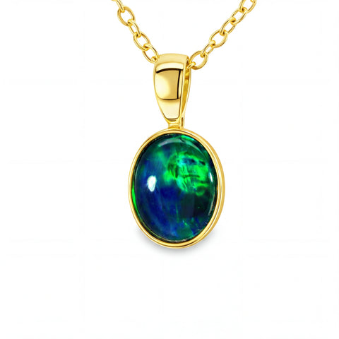 Triplet Opal Pendant in 14K Yellow Gold - Green-Blue