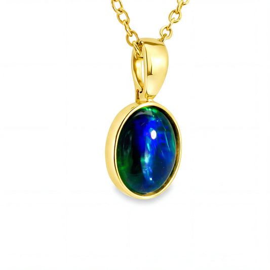 Triplet Opal Pendant in 14K Yellow Gold - Green-Blue