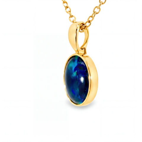 Triplet Opal Pendant in 14K Yellow Gold - Green-Blue