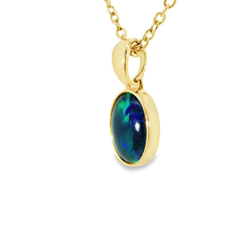 Triplet Opal Pendant in 14K Yellow Gold - Green-Blue