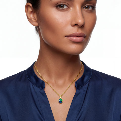 Triplet Opal Pendant in 14K Yellow Gold - Green-Blue