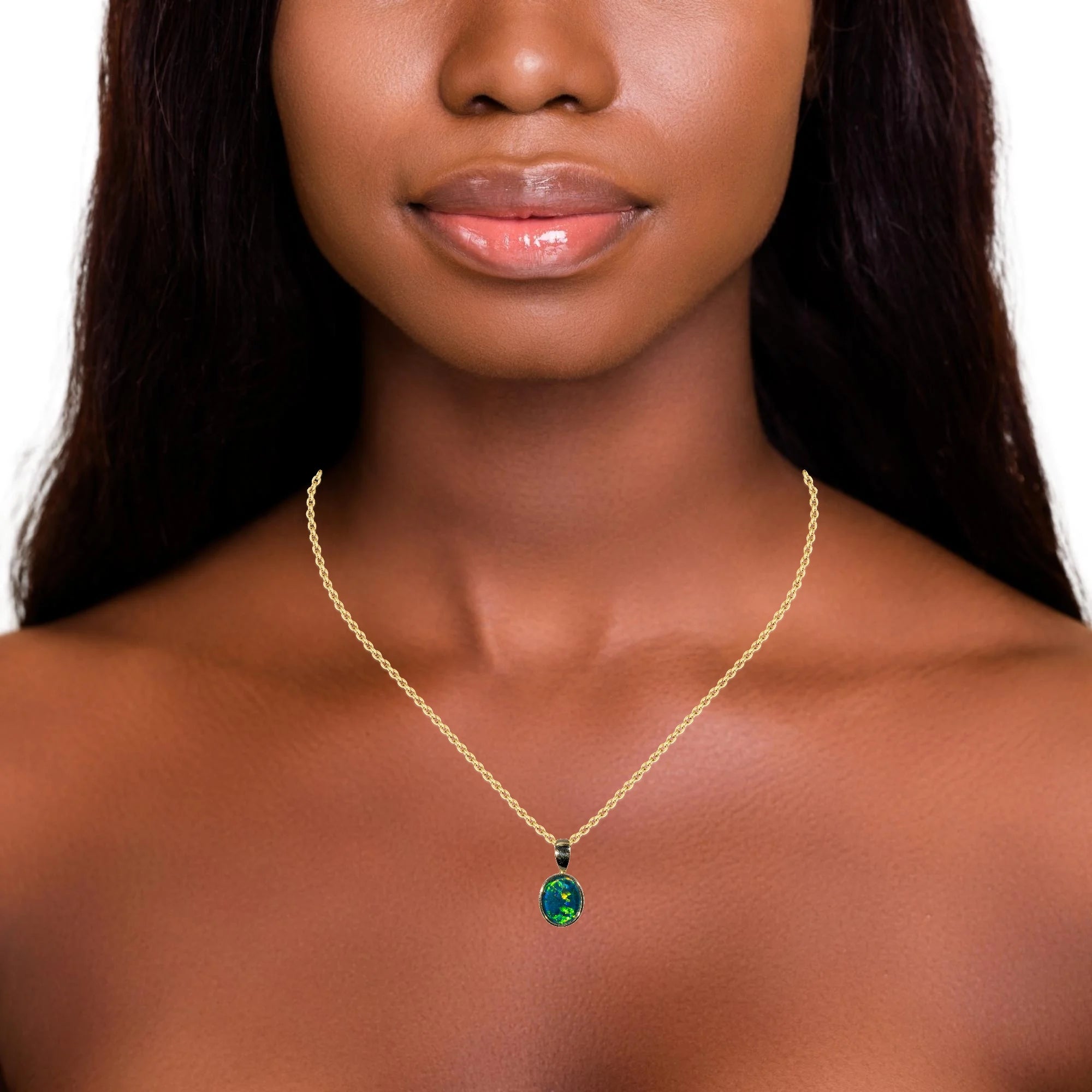 Triplet Opal Pendant in 14K Yellow Gold - Green-Blue