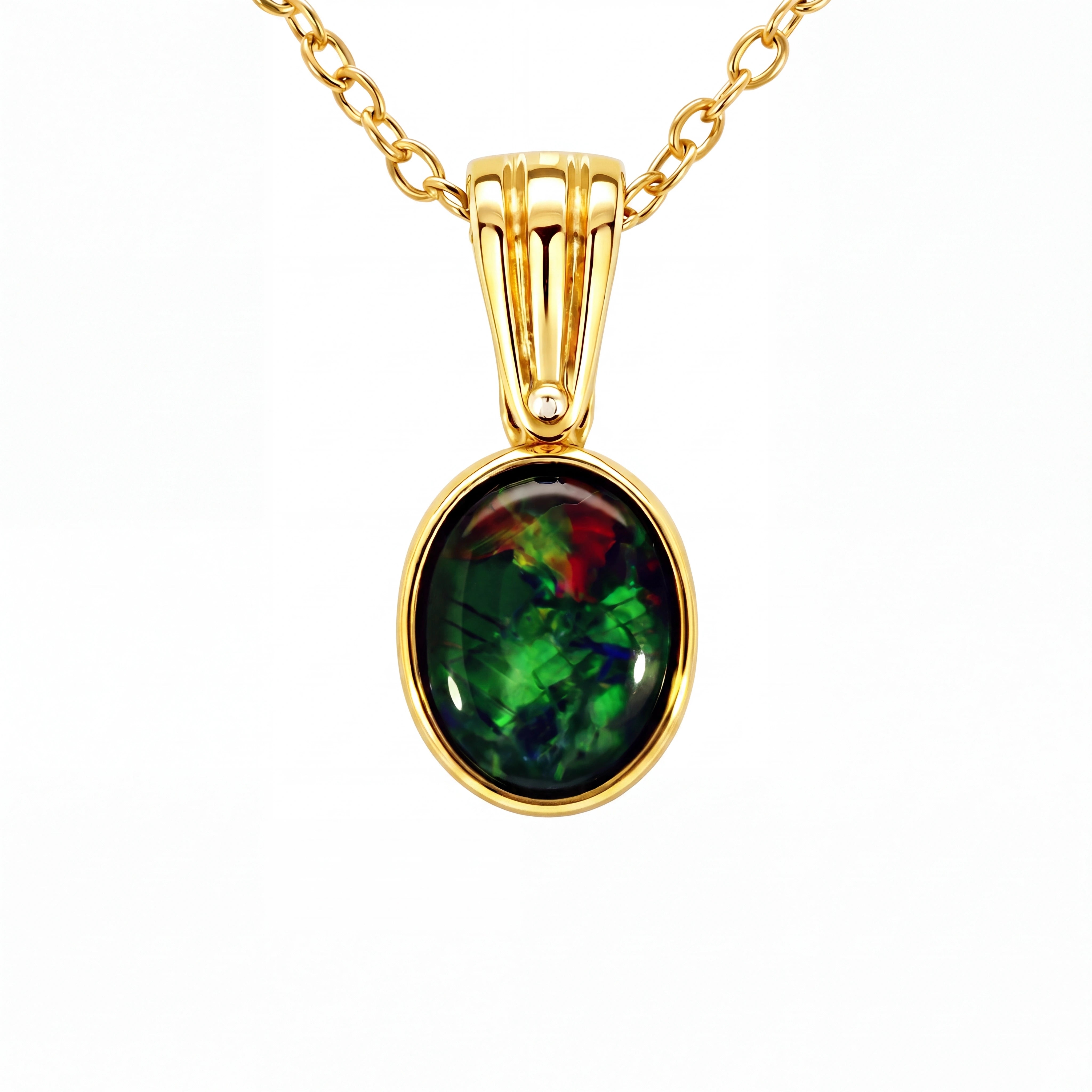 Triplet Opal Pendant in 14K Yellow Gold - Multicolour - Australian Opal Cutters and Pearl Divers